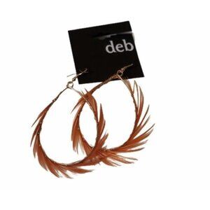 Deb Fashion Feather Drop Earrings Women's Lightweight Orange Fishnet‎ Hook